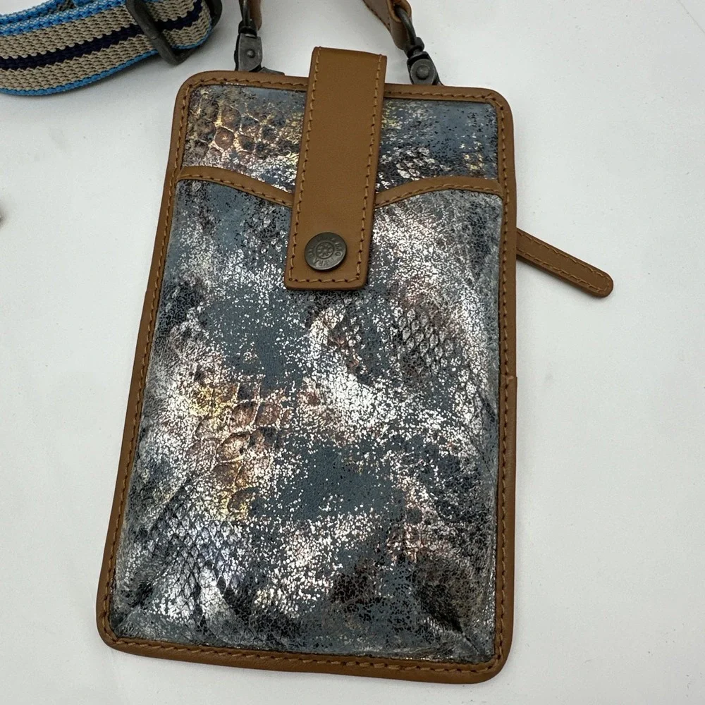 Myra cell phone holder wallet Crossbody Bag snakeskin print leather 8x5